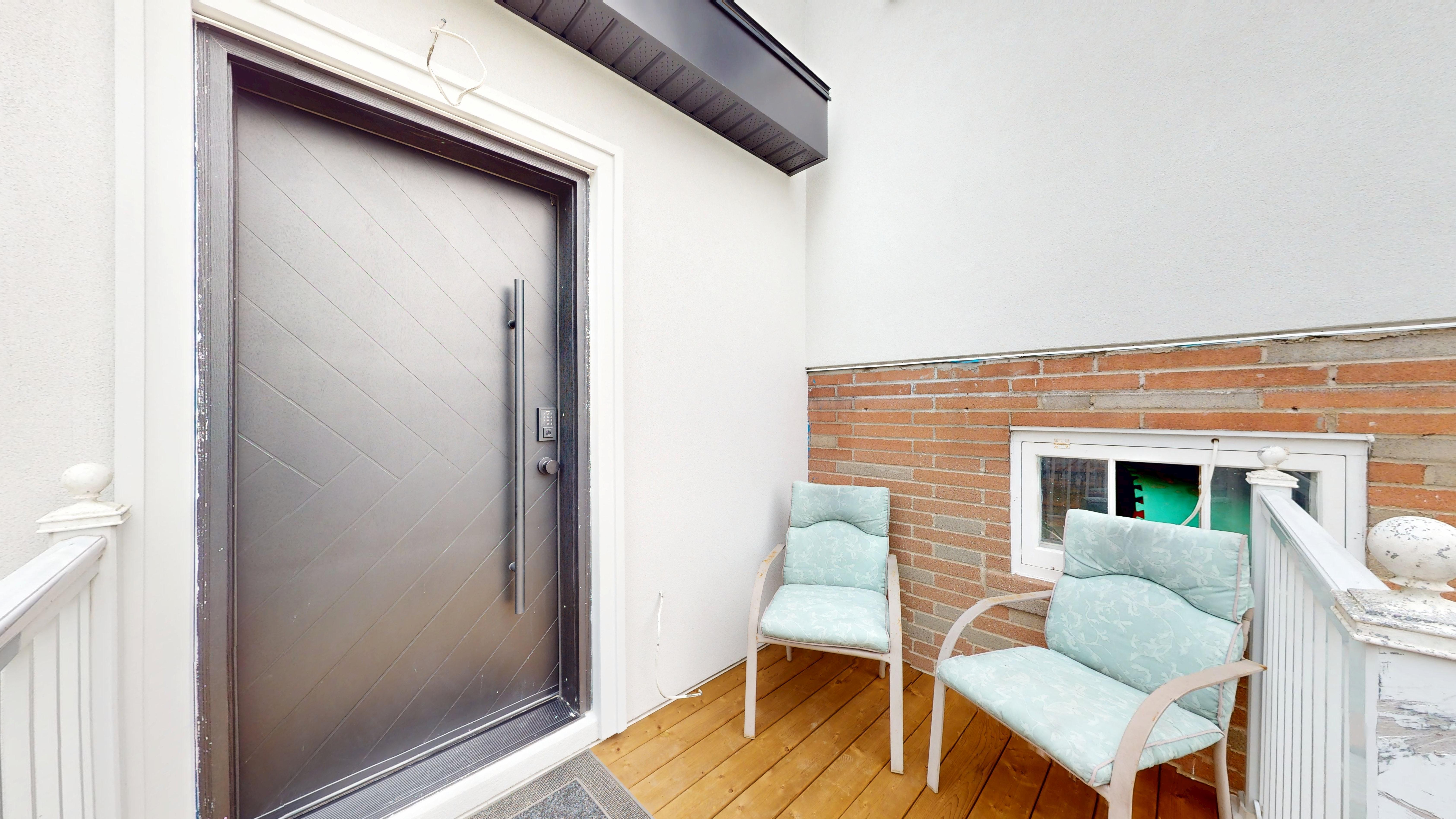 Covered front porch with seating